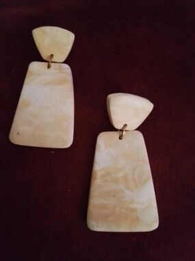 Cream Marbled Handmade Drop Earrings - Women Jewelry